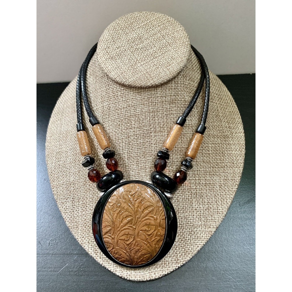 Chico's Boho Glass & Metal Pendant Necklace 16"-20" L